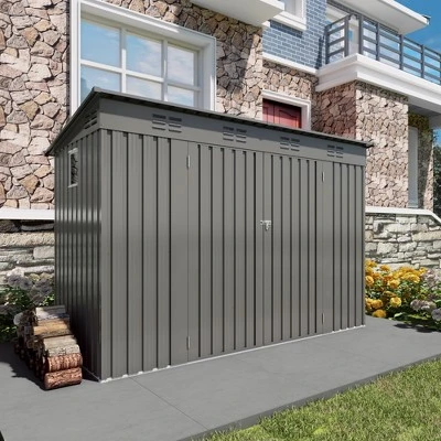 4 X 9 FT Outdoor Storage Shed, Metal Garden Shed Tool House With Sloping Roof,6 Vents And 2 Swing Doors For Backyard, Garden,Patio, Garage, Lawn, Gray 15 4 X 9 FT Outdoor Storage Shed, Metal Garden Shed Tool House With Sloping Roof,6 Vents And 2 Swing Doors For Backyard, Garden,Patio, Garage, Lawn, Gray - Image 15