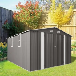 10x12FT Outdoor Storage Shed Large Metal Garden Shed With Double Door Two Window Waterproof Tool Shed For Backyard Patio Lawn Poolside ,Grey -Bold Design Store GUEST 749f3032 388b 4453 a2b3 505473a36bce