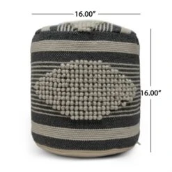Diamond Handcrafted Fabric Cylindrical Pouf, Beige And Dark Grey -Bold Design Store GUEST 74ac8d70 d55b 4525 b9bc 5067856e916f