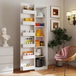 Kitchen Pantry Cabinet, White Freestanding Buffet Cupboards Sideboard With Doors & Shelves, For Kitchen, Living Room And Dinning Room -Bold Design Store GUEST 757b1944 da8a 451f 87d9 7bb53cddd885