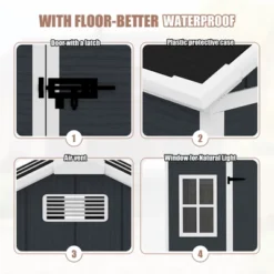 8*7ft Outdoor Storage Shed, Outdoor Resin Shed With Two-Window And Double-Door, Plastic Shed With Floor For Garden, Patio, Yard, Lawn (Dark Gray) -Bold Design Store GUEST 75c130bf b3f6 41db b007 8a08ae3b00e2