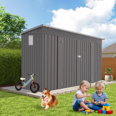 4 X 9 FT Outdoor Storage Shed, Metal Garden Shed Tool House With Sloping Roof,6 Vents And 2 Swing Doors For Backyard, Garden,Patio, Garage, Lawn, Gray 8 4 X 9 FT Outdoor Storage Shed, Metal Garden Shed Tool House With Sloping Roof,6 Vents And 2 Swing Doors For Backyard, Garden,Patio, Garage, Lawn, Gray - Image 8