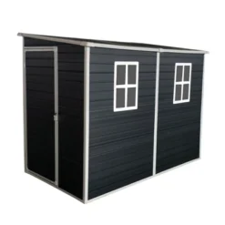 8x4ft Outdoor Resin Garden Shed With Floor And 2 Windows,Patio Outdoor Storage Shed With Lockable Door For Garden Tools, Bicycles, Trash Cans, Black -Bold Design Store GUEST 7773d2fa b012 4678 8703 82c229266105 1