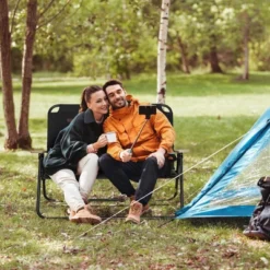 Double Folding Camping Chair, Loveseat For 2 Adults, Portable Camping Couch With Wood Armrest & Cupholders, For Backpacking, Beach, Travel, Black -Bold Design Store GUEST 78fccd97 0d5d 4864 af2b 60b09cbdd091