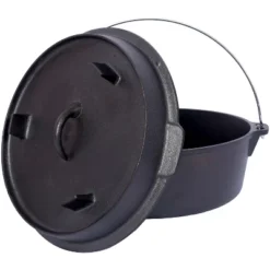 Pre-Seasoned Cast Iron Dutch Oven With Skillet Lid, Outdoor Camping Deep Pot For Camping Cooking BBQ , With Iron Pot Rack, 4.5 Quart