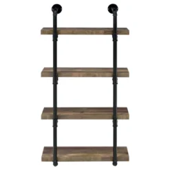 Black And Rustic Oak 4-tier Wall Shelf