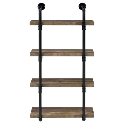 Black And Rustic Oak 4-tier Wall Shelf 1 Black And Rustic Oak 4-tier Wall Shelf