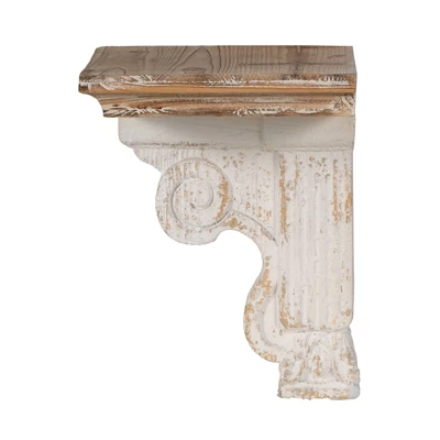 13.8x9.1x11.4" Distressed Brown And White Wooden Wall Shelf With Corbel Design 2 13.8x9.1x11.4" Distressed Brown And White Wooden Wall Shelf With Corbel Design - Image 2