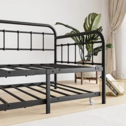 Twin Size Metal Daybed Frame With Trundle, Heavy Duty Steel Slat Support Sofa Bed Platform With Headboard, No Box Spring Needed, Black -Bold Design Store GUEST 7d269123 0b2a 4b4a 8239 a507db82d0ca