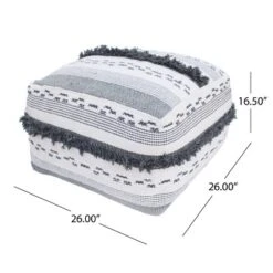 Karim Faux Yarn Large Pouf, Ivory Grey -Bold Design Store GUEST 7dfbb86c d23e 48ca 859d 2e05f9449434