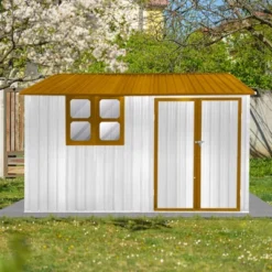 Metal Garden Sheds 10ftx8ft Outdoor Storage Sheds White+yellow With Window -Bold Design Store GUEST 7ed4e287 f603 4477 a56a 3db066be9f05