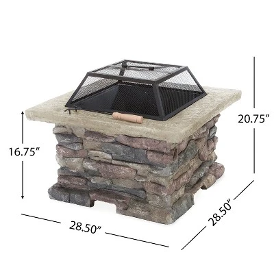 28" MGO Wood Burning Outdoor Fire Pit With Lid - Natural Stone 3 28" MGO Wood Burning Outdoor Fire Pit With Lid - Natural Stone - Image 3