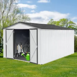 Metal Garden Sheds 12ftx10ft Outdoor Storage Sheds White+Grey -Bold Design Store GUEST 82421821 5590 423a ba72 58d28c68187a