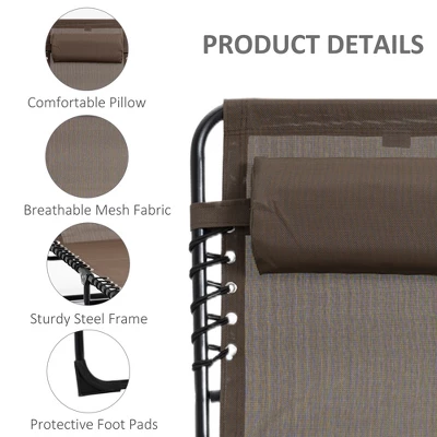 Outsunny Reclining Chaise Lounge Chair, Portable Sun Lounger, Folding Camping Cot, With Adjustable Backrest And Removable Pillow, For Garden,Brown 4 Outsunny Reclining Chaise Lounge Chair, Portable Sun Lounger, Folding Camping Cot, With Adjustable Backrest And Removable Pillow, For Garden,Brown - Image 4