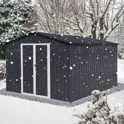 Metal Garden Sheds 12ft¡Á10ft Outdoor Storage Sheds Dark-grey 3 Metal Garden Sheds 12ft¡Á10ft Outdoor Storage Sheds Dark-grey - Image 3