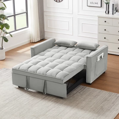 Modern Polyester Loveseat Futon Sofa Couch W/Polyesterllout Bed,Small Love Seat Lounge Sofa W/Reclining Backrest,Toss Pillows, Pockets 2 Modern Polyester Loveseat Futon Sofa Couch W/Polyesterllout Bed,Small Love Seat Lounge Sofa W/Reclining Backrest,Toss Pillows, Pockets - Image 2