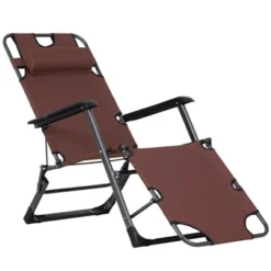 Outsunny Folding Chaise Lounge Chair For Outside, 2-in-1 Tanning Chair With Pillow & Pocket, Adjustable Pool Chair For Beach, Patio, Lawn, Deck, Brown -Bold Design Store GUEST 843b2d61 eac2 4bfa a476 a4cfd6daaeb8