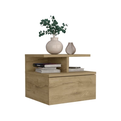 Floating Nightstand 12"H, Wall Mounted With Single Drawer And 2-Tier Shelf, Macadamia 1 Floating Nightstand 12"H, Wall Mounted With Single Drawer And 2-Tier Shelf, Macadamia