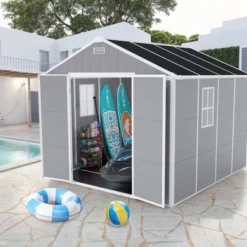 8*8ft Resin Storage Shed, High Quality Pp Material, Strong Structure, Waterproof, Rust And UV Proof, Large Storage Space, HD Window Lighting -Bold Design Store GUEST 849442cf 9020 4821 91a2 92165ce05fc7