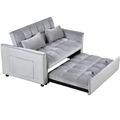 Modern Polyester Loveseat Futon Sofa Couch Polyesterllout Bed, Small Love Seat Lounge Sofa W/Reclining Backrest, Toss Pillows, Pockets 4 Modern Polyester Loveseat Futon Sofa Couch Polyesterllout Bed, Small Love Seat Lounge Sofa W/Reclining Backrest, Toss Pillows, Pockets - Image 4