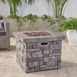 30" Outdoor Square MgO Propane Fire Pit - 40,000 BTU, Grey -Bold Design Store GUEST 85272696 a9d3 479d 817e b6575100cb6d