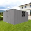 New Outdoor Storage Shed Has Two Functions:Metal Shed And Firewood Shed 14 Ft X 12 Ft, More Suitable For Winter , Grey
