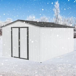 Metal Garden Sheds 12ftx10ft Outdoor Storage Sheds White+Grey