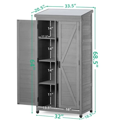 Outdoor Storage Cabinet And Metal Top,Garden Storage Shed,Outdoor 68 Inches Wood Tall Shed For Yard And Patio 2 Outdoor Storage Cabinet And Metal Top,Garden Storage Shed,Outdoor 68 Inches Wood Tall Shed For Yard And Patio - Image 2