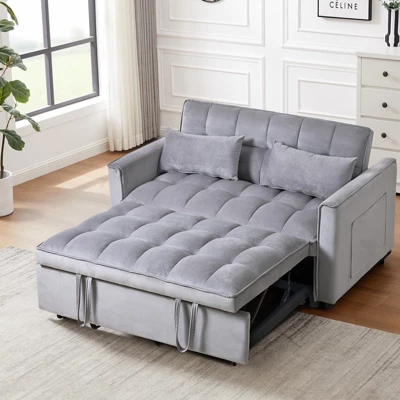 Modern Polyester Loveseat Futon Sofa Couch Polyesterllout Bed, Small Love Seat Lounge Sofa W/Reclining Backrest, Toss Pillows, Pockets 6 Modern Polyester Loveseat Futon Sofa Couch Polyesterllout Bed, Small Love Seat Lounge Sofa W/Reclining Backrest, Toss Pillows, Pockets - Image 6