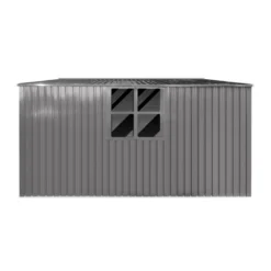 New Outdoor Storage Shed Has Two Functions:Metal Shed And Firewood Shed 14 Ft X 12 Ft, More Suitable For Winter , Grey -Bold Design Store GUEST 8c104683 ce40 403b 9db3 92f2e662ac24