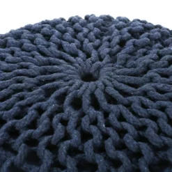 Bordeaux Knitted Cotton Round Pouf, Navy Blue -Bold Design Store GUEST 8d20821b 0c5b 4d19 aa42 2ba9af38669c