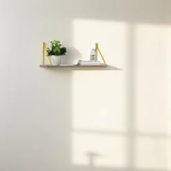 Palmer Floating Wall Decor Wall Mounted Rustic Decorative Hanging Metal Bracket Single Shelf For Books, Walnut/Chrome -Bold Design Store GUEST 8d4f4fda 4371 48c9 9e65 0ff135f02e1c