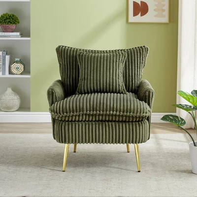 30.31 Inch Single Chair Fashion Sofa, Green Sofa, Coarse Polyester Polyester, Soft And Comfortable, Suitable For Apartment Office Living Room Bedroom 3 30.31 Inch Single Chair Fashion Sofa, Green Sofa, Coarse Polyester Polyester, Soft And Comfortable, Suitable For Apartment Office Living Room Bedroom - Image 3