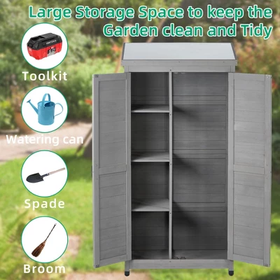 Outdoor Storage Cabinet And Metal Top,Garden Storage Shed,Outdoor 68 Inches Wood Tall Shed For Yard And Patio 5 Outdoor Storage Cabinet And Metal Top,Garden Storage Shed,Outdoor 68 Inches Wood Tall Shed For Yard And Patio - Image 5