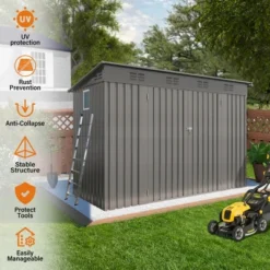4 X 9 FT Outdoor Storage Shed, Metal Garden Shed Tool House With Sloping Roof,6 Vents And 2 Swing Doors For Backyard, Garden,Patio, Garage, Lawn, Gray 20 4 X 9 FT Outdoor Storage Shed, Metal Garden Shed Tool House With Sloping Roof,6 Vents And 2 Swing Doors For Backyard, Garden,Patio, Garage, Lawn, Gray -Bold Design Store GUEST 8e3c264e e1a4 455e a037 ce9ea16753ce