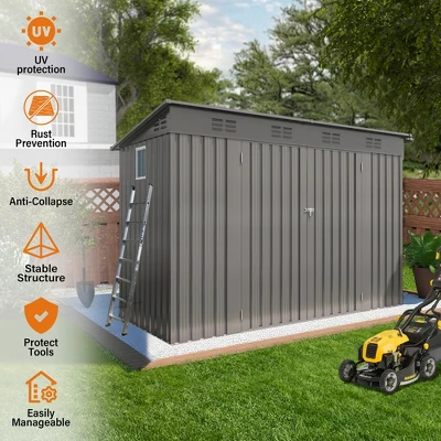 4 X 9 FT Outdoor Storage Shed, Metal Garden Shed Tool House With Sloping Roof,6 Vents And 2 Swing Doors For Backyard, Garden,Patio, Garage, Lawn, Gray 6 4 X 9 FT Outdoor Storage Shed, Metal Garden Shed Tool House With Sloping Roof,6 Vents And 2 Swing Doors For Backyard, Garden,Patio, Garage, Lawn, Gray - Image 6