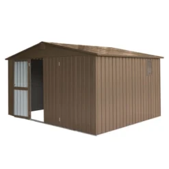 Backyard Storage Shed 11'x 9' With Galvanized Steel Frame & Windows, Outdoor Garden Shed,Utility Tool Storage Room With Lockable Door For Patio(Brown) -Bold Design Store GUEST 8ea1936f b851 4711 b2a3 ba6462adbe3b