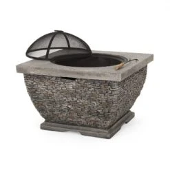 32" MgO Light-Weight Concrete Wood Burning Square Fire Pit, Grey -Bold Design Store GUEST 8fff0058 c802 4cf3 b732 6de1873a61b7