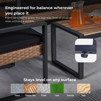 4-Piece Patio Furniture Set Outdoor Balcony Porch Garden Backyard Lawn Furniture Acacia Wood Table Top, Morden Black And Light Brown 6 4-Piece Patio Furniture Set Outdoor Balcony Porch Garden Backyard Lawn Furniture Acacia Wood Table Top, Morden Black And Light Brown - Image 6