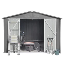 Metal Garden Sheds 8ftx10ft Outdoor Storage Sheds Grey (Old Sku:W1350S00016)
