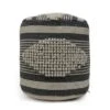 Diamond Handcrafted Fabric Cylindrical Pouf, Beige And Dark Grey