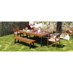 GO Outdoor Wood Dining Set For 7-8 Person, Outdoor Dining Furniture With Removable Cushions, Ergonomic Chairs And Bench, Thicker Table, Nature -Bold Design Store GUEST 95e949d4 4617 4bf9 bf2f 29a86480d63b
