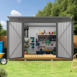 4 X 9 FT Outdoor Storage Shed, Metal Garden Shed Tool House With Sloping Roof,6 Vents And 2 Swing Doors For Backyard, Garden,Patio, Garage, Lawn, Gray 21 4 X 9 FT Outdoor Storage Shed, Metal Garden Shed Tool House With Sloping Roof,6 Vents And 2 Swing Doors For Backyard, Garden,Patio, Garage, Lawn, Gray -Bold Design Store GUEST 9704312e d850 40a8 a645 5810d7f9b17a