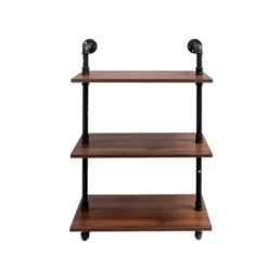 Industrial Pipe Shelf 3 Tier And 2 Tier Wall Mounted Shelves 36in Wood Display Shelves, And 3 Additional Hooks,Farmhouse Kitchen Bar Shelf