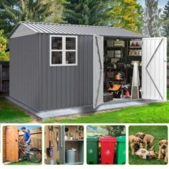 8X10FT Outdoor Storage Shed With Thickened Galvanized Steel,with Sloped Roof & Double Lockable Door,with 6 Vents, For Backyard Garden Bike,Lawnmower -Bold Design Store GUEST 97f6739f 4fdc 4151 b290 4a56e33e77e3
