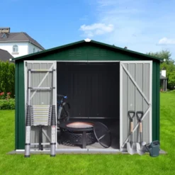 Metal Garden Sheds 8ft¡Á10ft Outdoor Storage Sheds Green + White -Bold Design Store GUEST 99708573 cd5d 408e 98dd 1479b7b4e494
