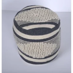 Diamond Handcrafted Fabric Cylindrical Pouf, Beige And Dark Grey -Bold Design Store GUEST 9a020446 b869 48d1 a646 9690609df87b