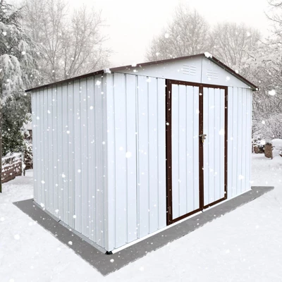 Metal Garden Sheds 8ftx10ft Outdoor Storage Sheds White+coffee 1 Metal Garden Sheds 8ftx10ft Outdoor Storage Sheds White+coffee