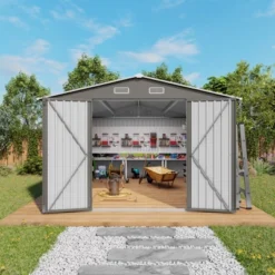 10x12FT Outdoor Storage Shed Large Metal Garden Shed With Double Door Two Window Waterproof Tool Shed For Backyard Patio Lawn Poolside ,Grey -Bold Design Store GUEST 9b37d0dd 0a53 4f40 b1cb 849456d9e375