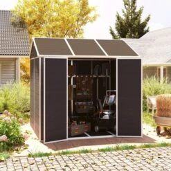 8*7ft Outdoor Storage Shed, Outdoor Resin Shed With Two-Window And Double-Door, Plastic Shed With Floor For Garden, Patio, Yard, Lawn (Dark Gray) -Bold Design Store GUEST 9c945b84 0c33 4fcc b27d 038a9fab553f